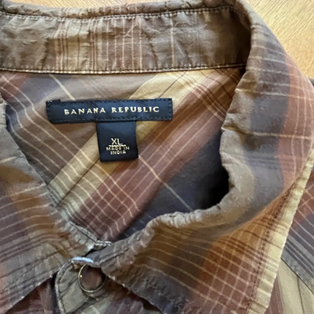 Banana Republic Brown and Tan Checkered Casual Shirt